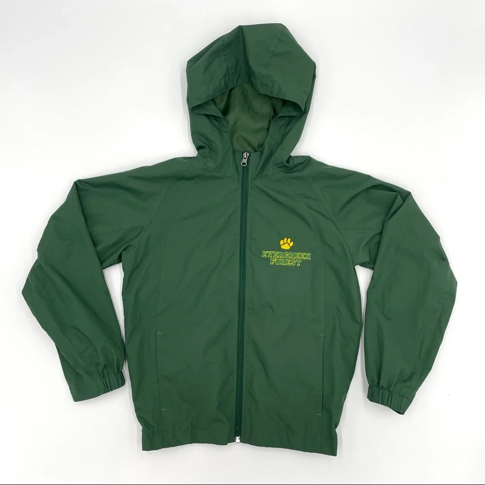 Child's Evergreen Forest‎ Pawprint Raincoat Windbreaker Green Hood Size Small